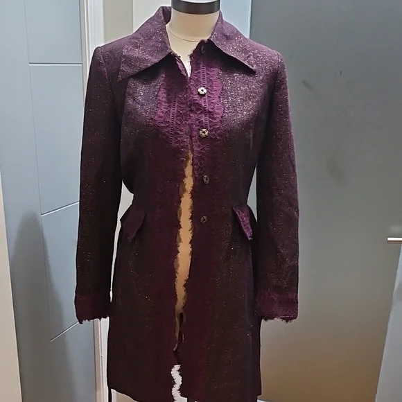 Bisou Bisou Plum Lace-Accented Blazer - Picture 2 of 4